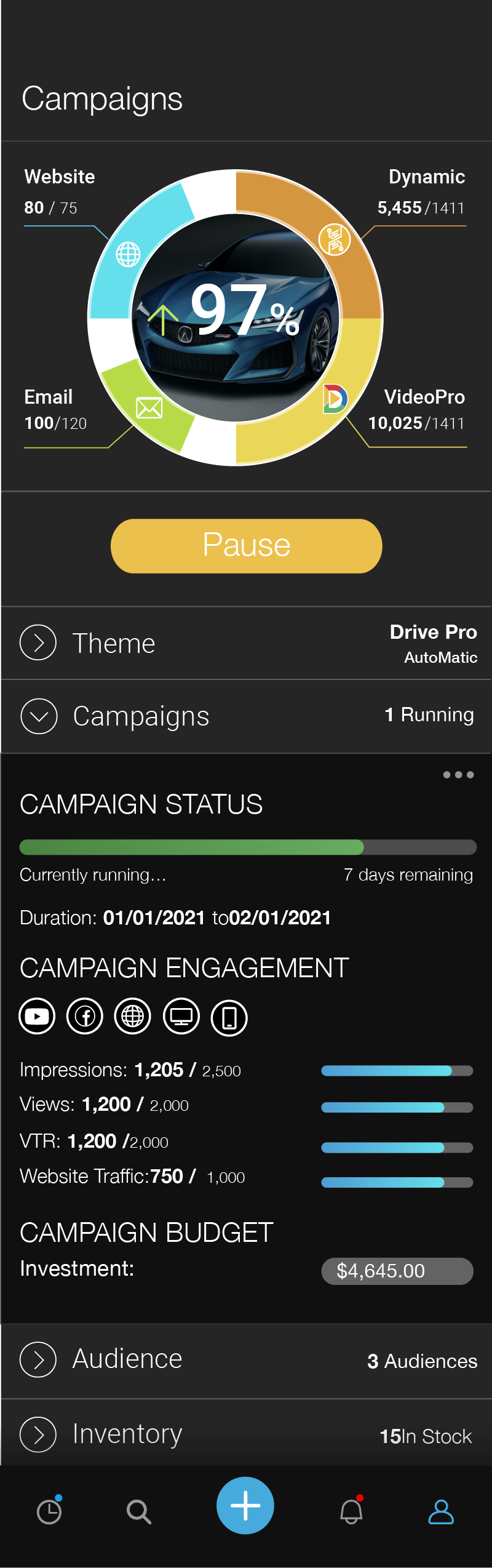 Scrollable screen mock